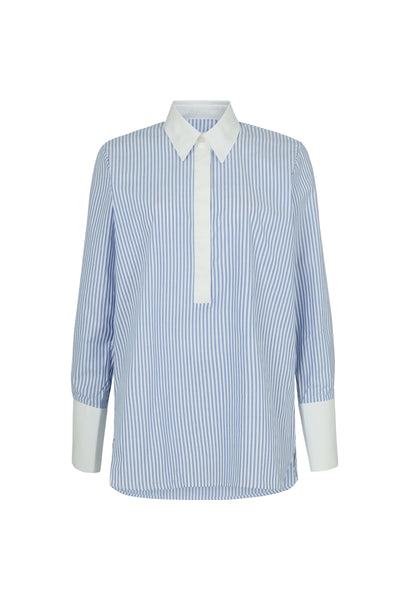 Carla "The Pop-over" Blue & White Stripe Tunic Cotton Oxford Shirt