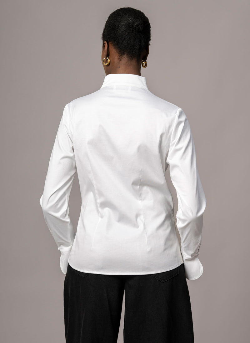 ARIA WHITE TULIP NECK COTTON SHIRT