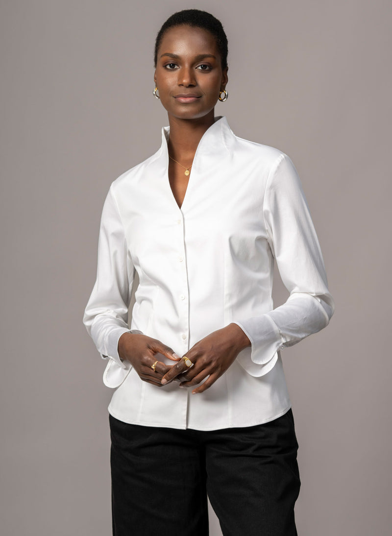 ARIA WHITE TULIP NECK COTTON SHIRT