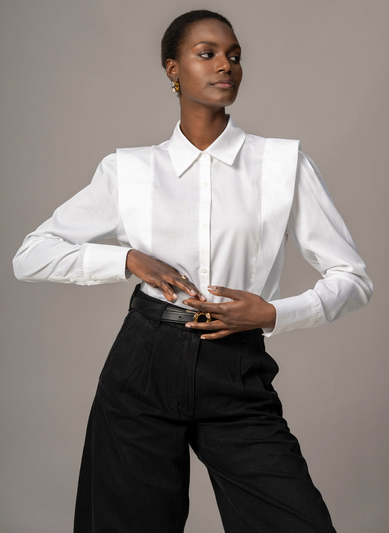 Brooke White V-Line Silhouette Tailored Cotton Shirt