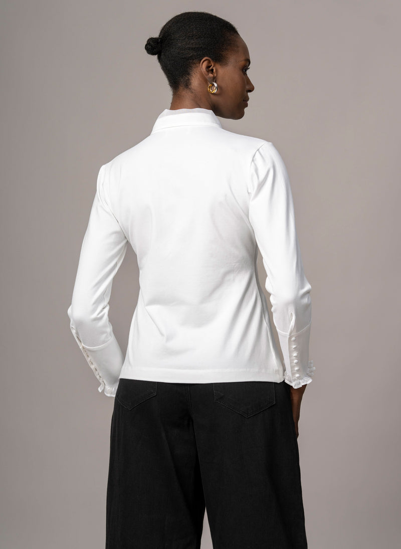 CAPRICE WHITE RUFFLE JERSEY SHIRT