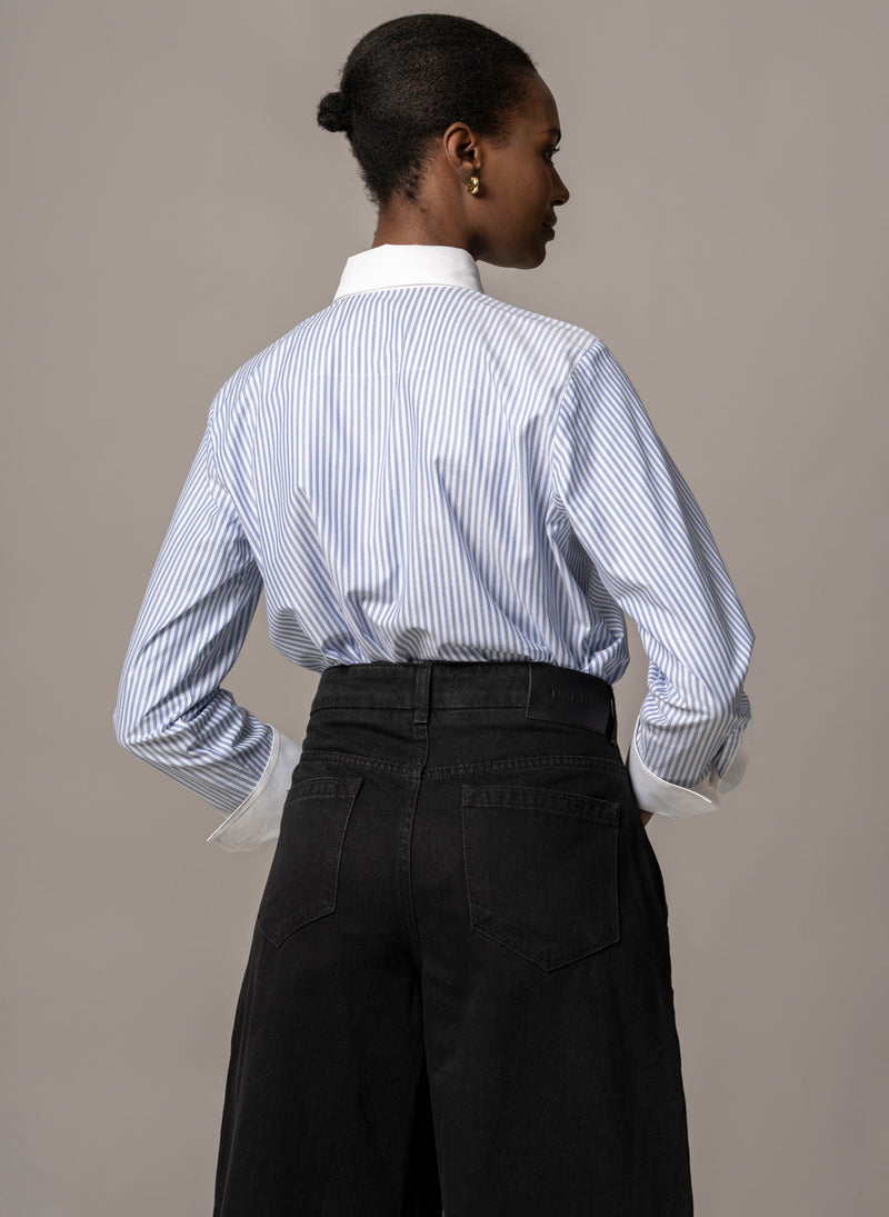 Carla "The Pop-over" Blue & White Stripe Tunic Cotton Oxford Shirt