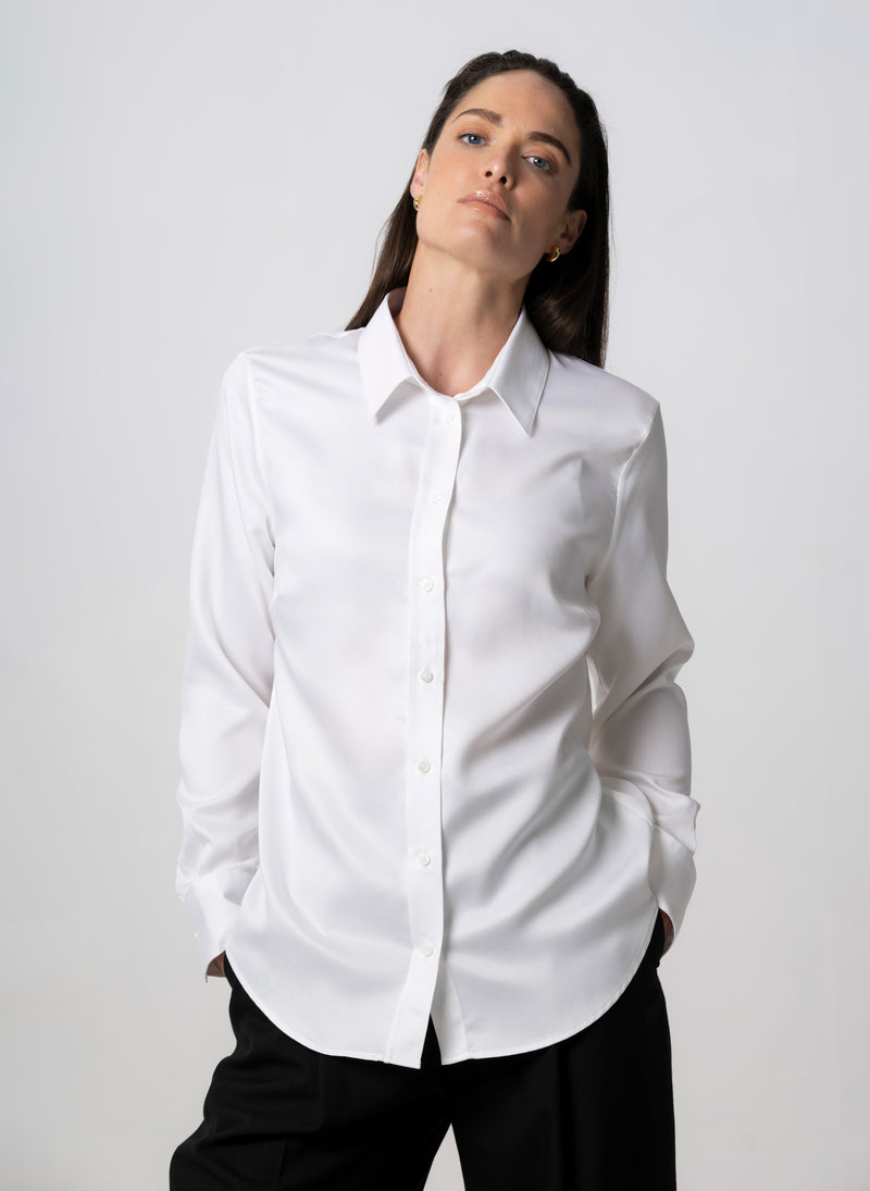 COLLEEN "THE ESSENTIAL" WHITE SEMI-FIT BASIC SHIRT IN TENCEL