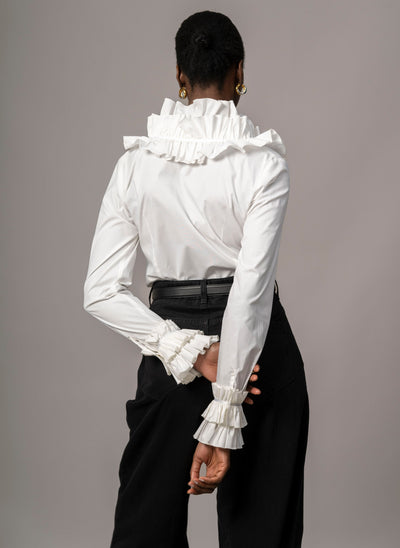 Filadelfia White Tailored Ruffle Collar and Cuff Shirt