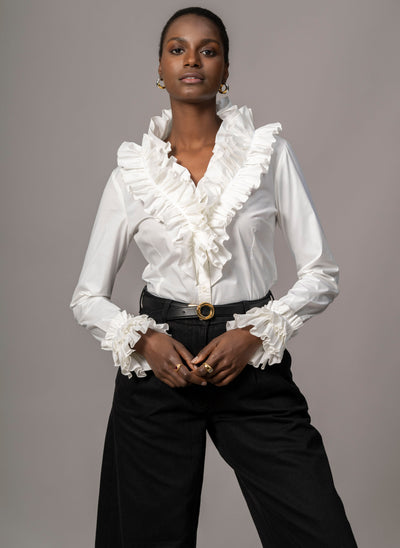 Filadelfia White Tailored Ruffle Collar and Cuff Shirt