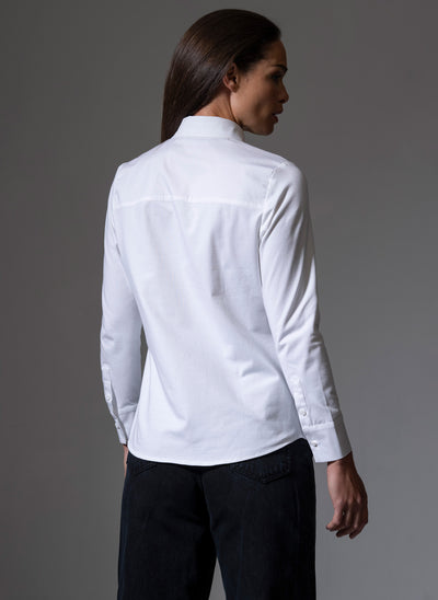 LYNETTE COTTON POPLIN FRONT PANEL SHIRT WITH JERSEY BACK & SLEEVES IN WHITE