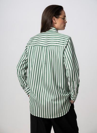 MAX RELAXED FIT GREEN STRIPE SHIRT IN TENCEL