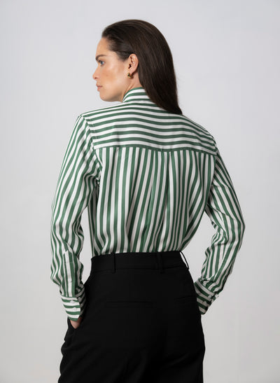 MAX RELAXED FIT GREEN STRIPE SHIRT IN TENCEL