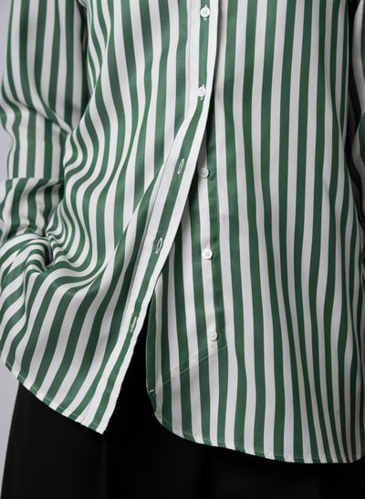 MAX RELAXED FIT GREEN STRIPE SHIRT IN TENCEL