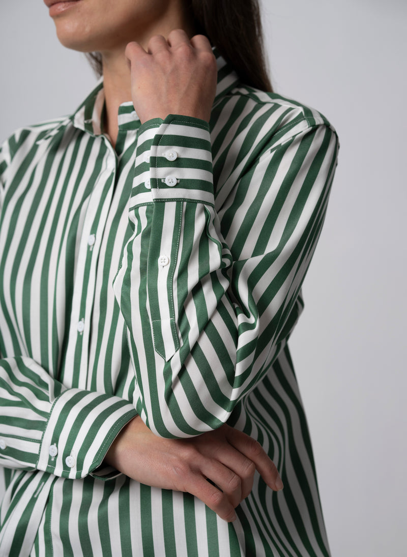 MAX RELAXED FIT GREEN STRIPE SHIRT IN TENCEL