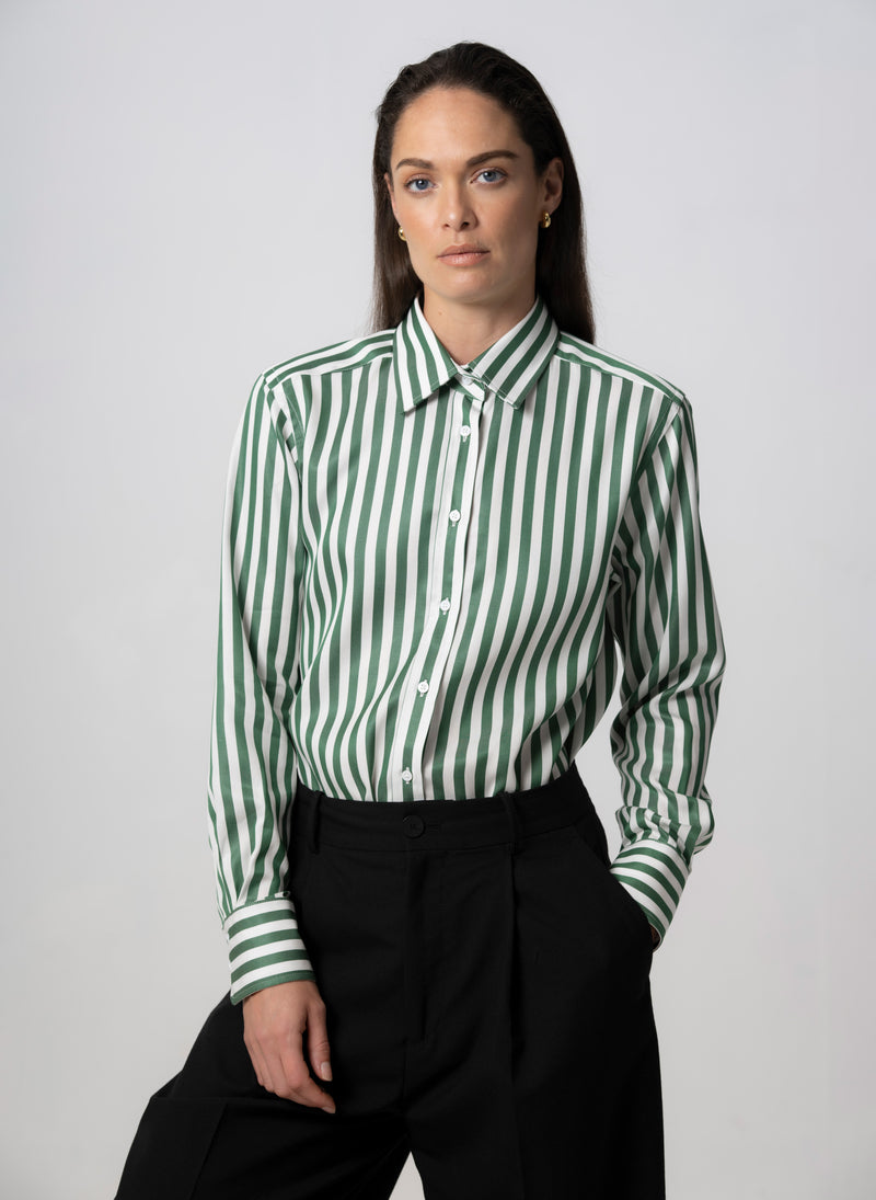 MAX RELAXED FIT GREEN STRIPE SHIRT IN TENCEL