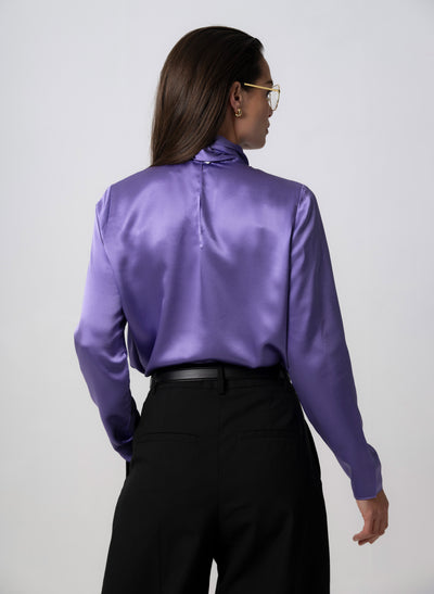 MRS THATCHER AMETHYST SILK PUSSYBOW BLOUSE