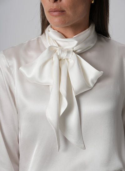 MRS THATCHER IVORY SILK PUSSYBOW BLOUSE