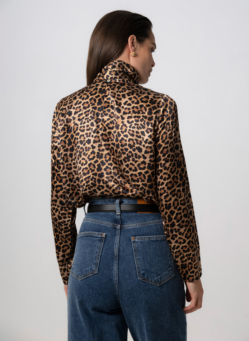 MRS THATCHER LEOPARD SILK PUSSYBOW BLOUSE