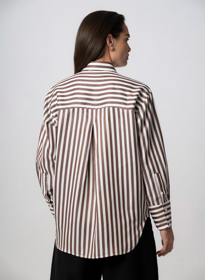 PARIS CHOCOLATE STRIPE “THE FRENCH GIRL” OVERSIZED SHIRT IN TENCEL