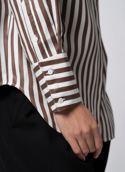 PARIS CHOCOLATE STRIPE “THE FRENCH GIRL” OVERSIZED SHIRT IN TENCEL