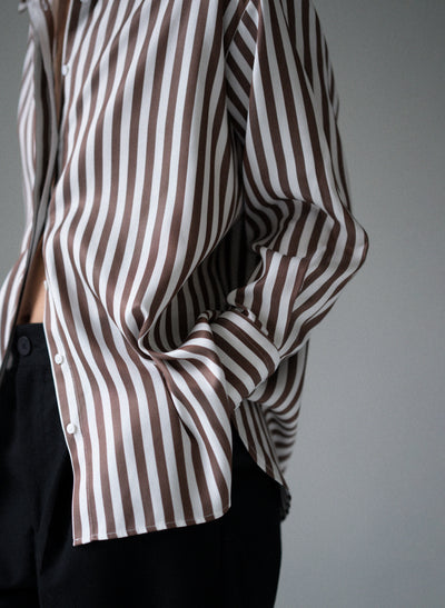 PARIS CHOCOLATE STRIPE “THE FRENCH GIRL” OVERSIZED SHIRT IN TENCEL