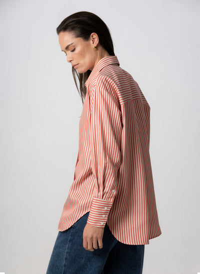 PARIS VERMILLION ECRU STRIPE “THE FRENCH GIRL” OVERSIZED SHIRT IN TENCEL