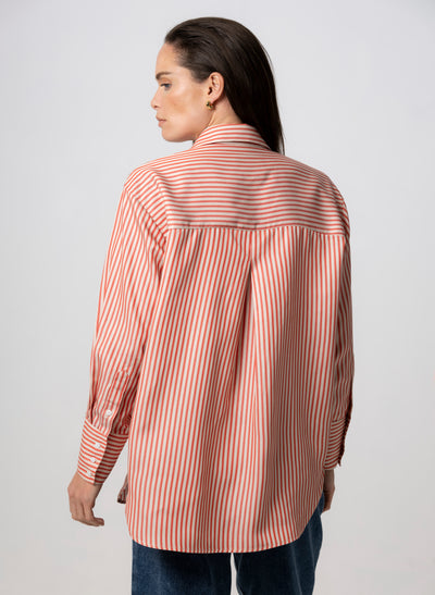 PARIS VERMILLION ECRU STRIPE “THE FRENCH GIRL” OVERSIZED SHIRT IN TENCEL