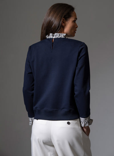 THEA NAVY WITH STONE & NAVY STRIPE TRIM SWEATSHIRT