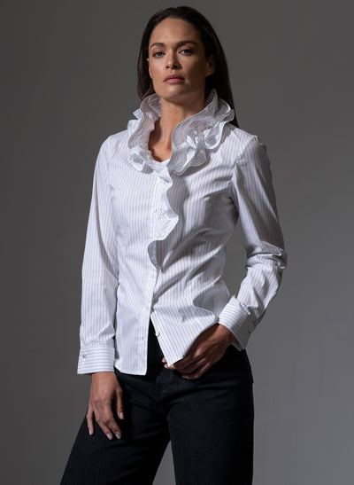 WILLOW BLACK & WHITE STRIPE RUFFLE COLLAR SHIRT