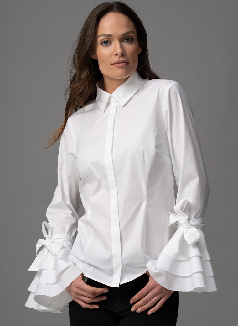 Magnolia White Ruffle Bell Sleeves Cotton Shirt – The Shirt Company