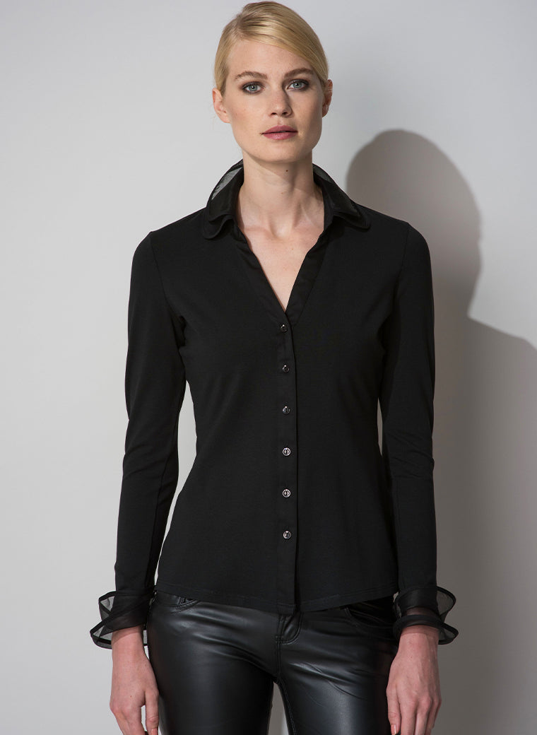 Womens Blouses | Black Jersey Shirt | The Shirt Company